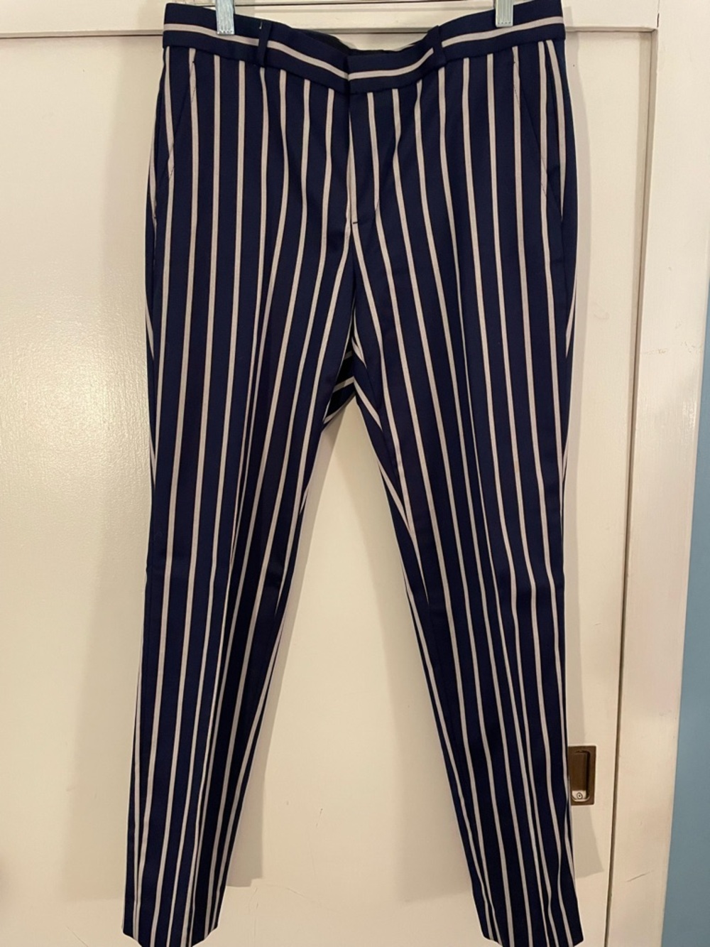Banana Republic Navy and White Vertical Stripe Chinos